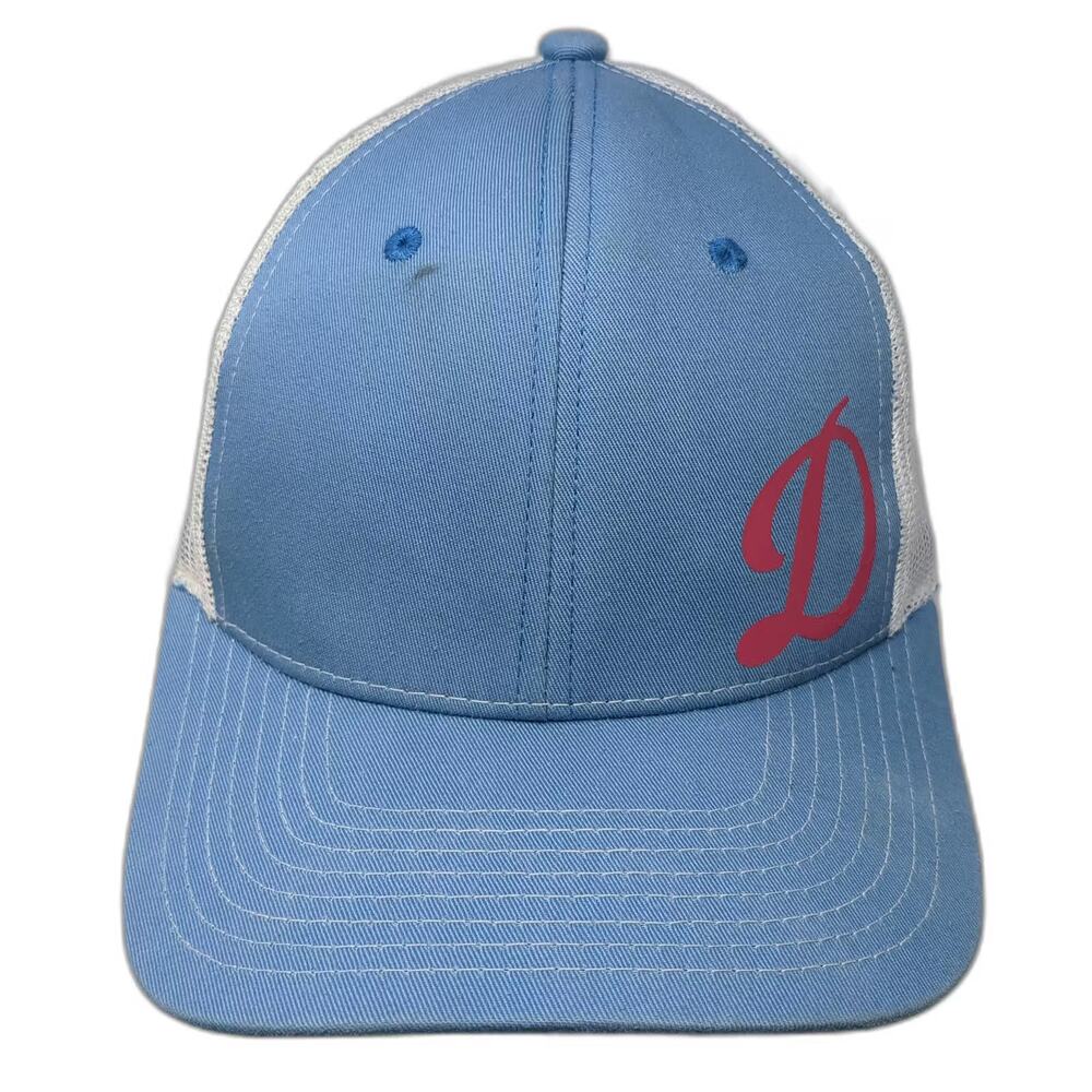 CAPS Trucker Hat Blue White OS Mesh Back Snapback Pink D Logo Adjustable Hat